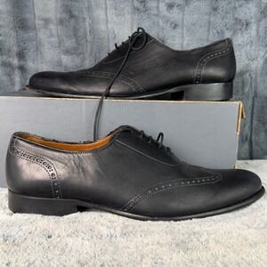 Paul Evans Oxford Shoes Mens 9.5 Black Leather Wingtip Brogue Made In Italy